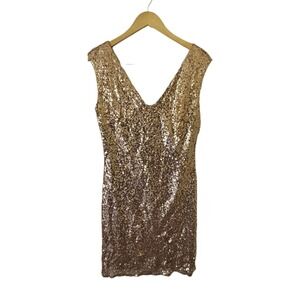 Christina Wu Rose Gold Sequined Formal Evening Mini Cocktail‎ Dress Large
